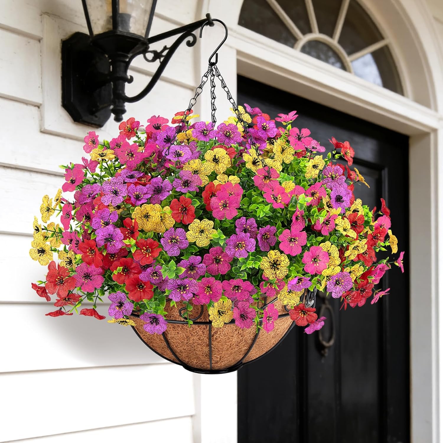 Artificial Spring Summer Hanging Flowers Plants with Basket Mixed Color