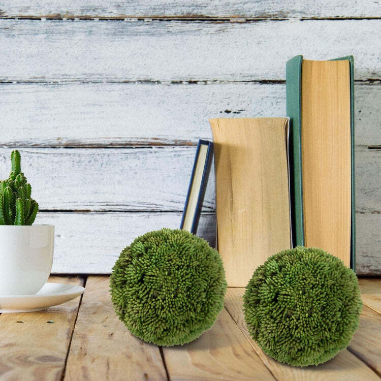 4-Inch Green Boxwood Ball Topiary, Foliage Artificial Greenery, Set of 2