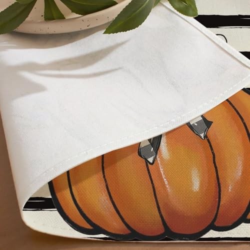 Happy Fall Hello Pumpkin Placemats Set of 6,Black Stripe Autumn Fall Black
