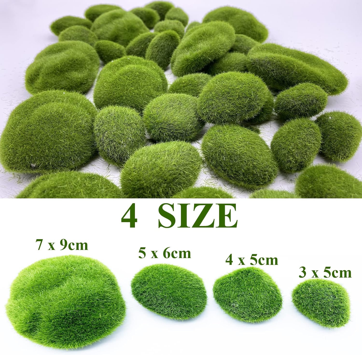 40PCS Artificial Moss Rocks Decorative Moss Balls Green Moss Covered Stones for