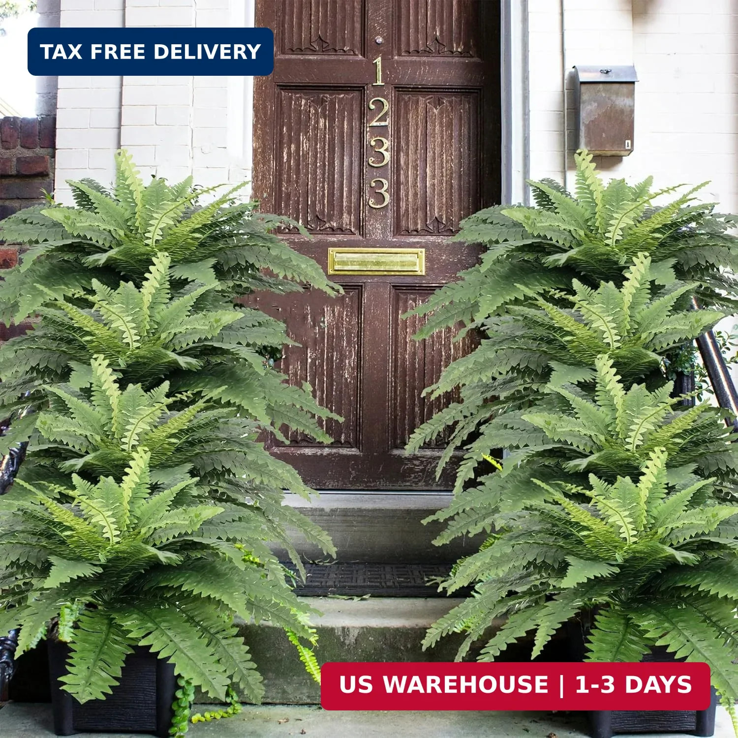 Artificial Ferns for Outdoors, Set of 2 Bouquets 33″ Diam Large Fake Ferns Faux