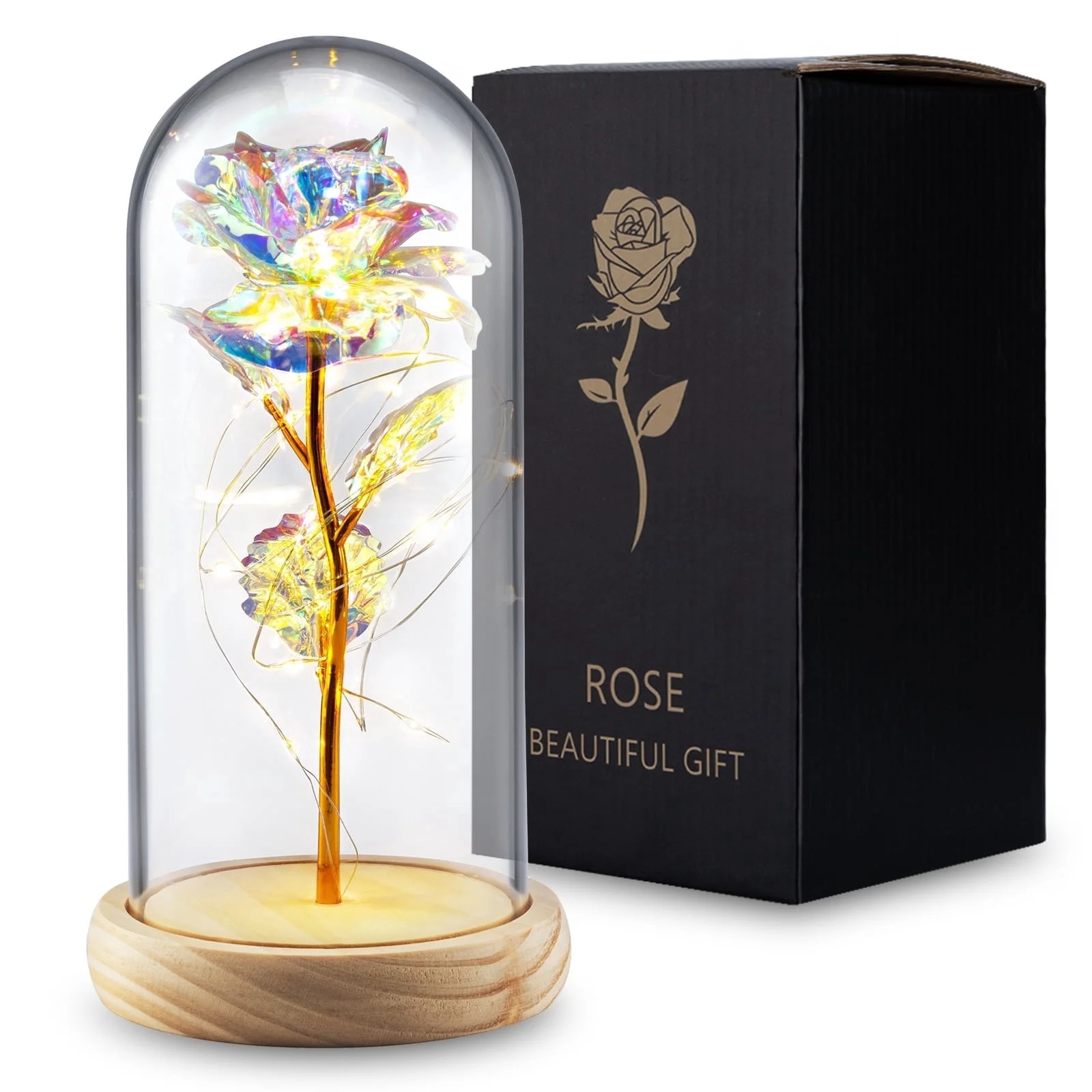 Rainbow LED Rose Flower Light Gift Colorful Artificial Rose for Women Mom Wife