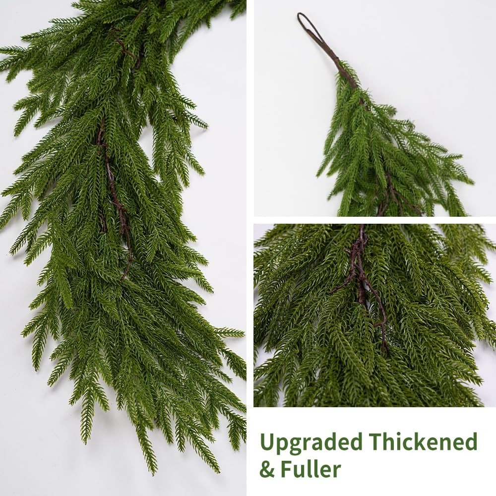 Norfolk Pine Garland,2Pcs 6ft Real Touch Norfolk Pine Garland Realistic Artif…