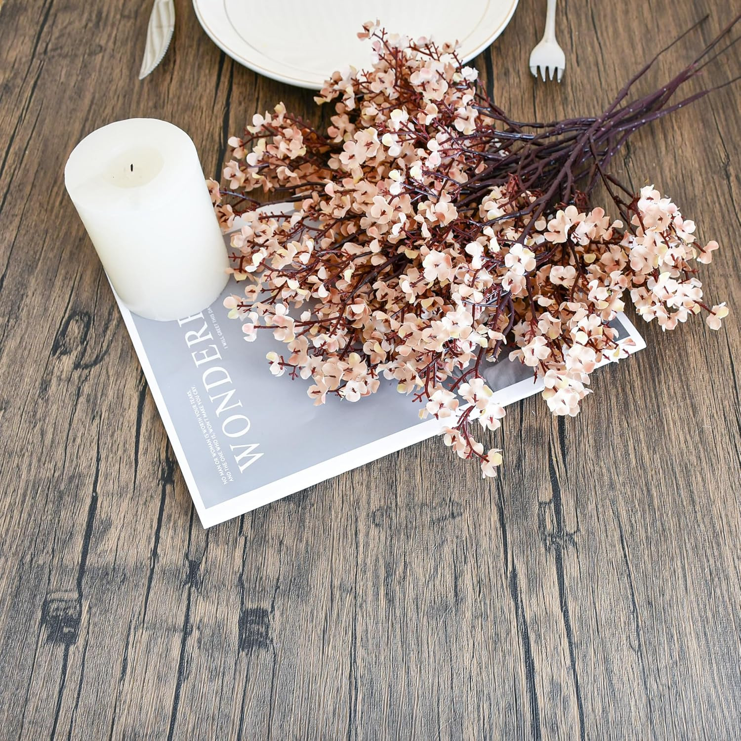 Light Brown Artificial Baby’S Breath European Flowers 6 Bundles Silk Gypsophila
