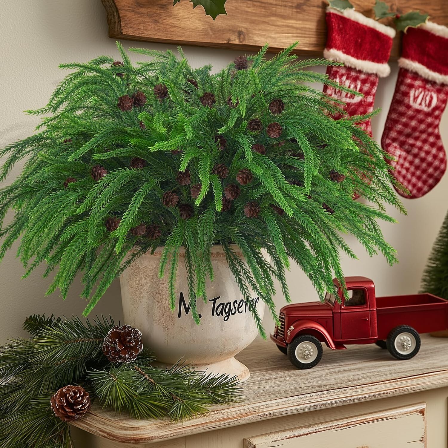 Dolicer 12 Pcs Christmas Decorations Norfolk Pine Stems, 17.7’’ Real Touch Norfo