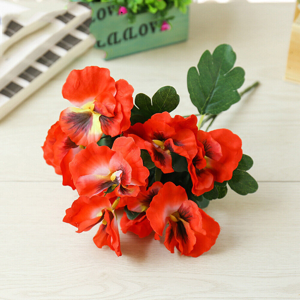 10 Heads Stems Artificial Silk Flowers Pansy Bunch Home Wedding Garden Outdoor