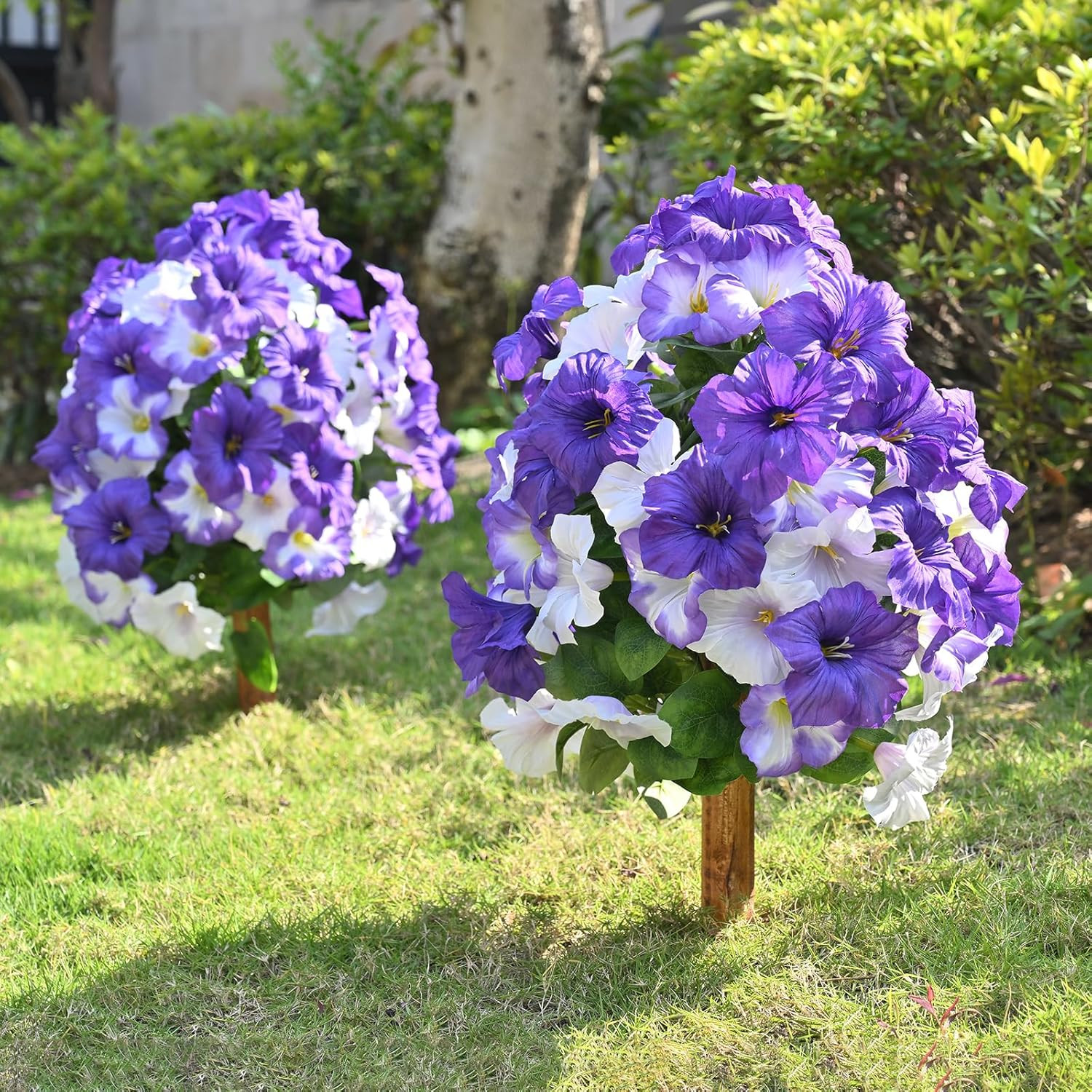 Set of 2 UV Resistant Purple Petunia Topiary Ball Trees for Outdoor Decor