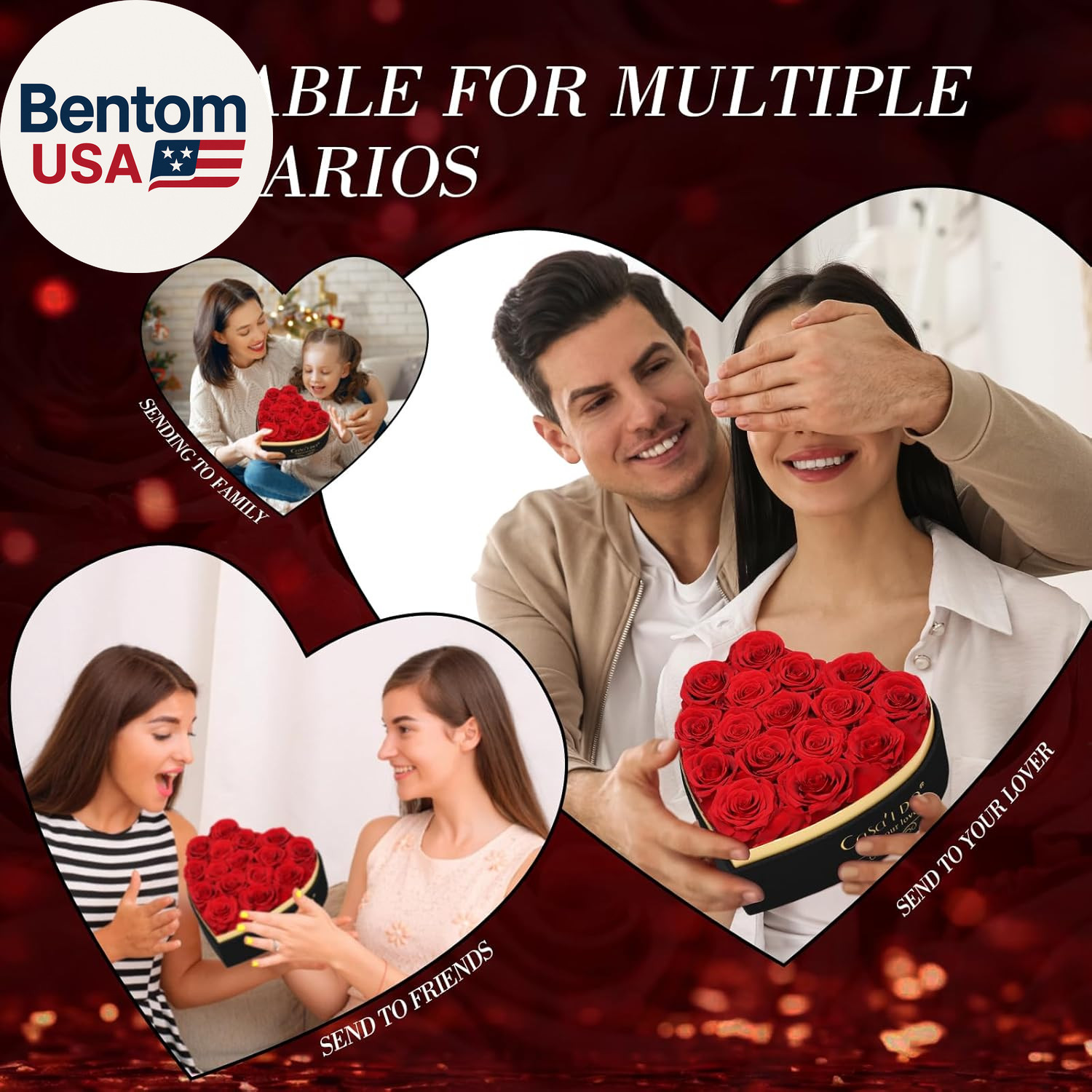 Preserved Roses Flowers for Delivery 16 Pcs, Forever Flores in Heart Box with Ne
