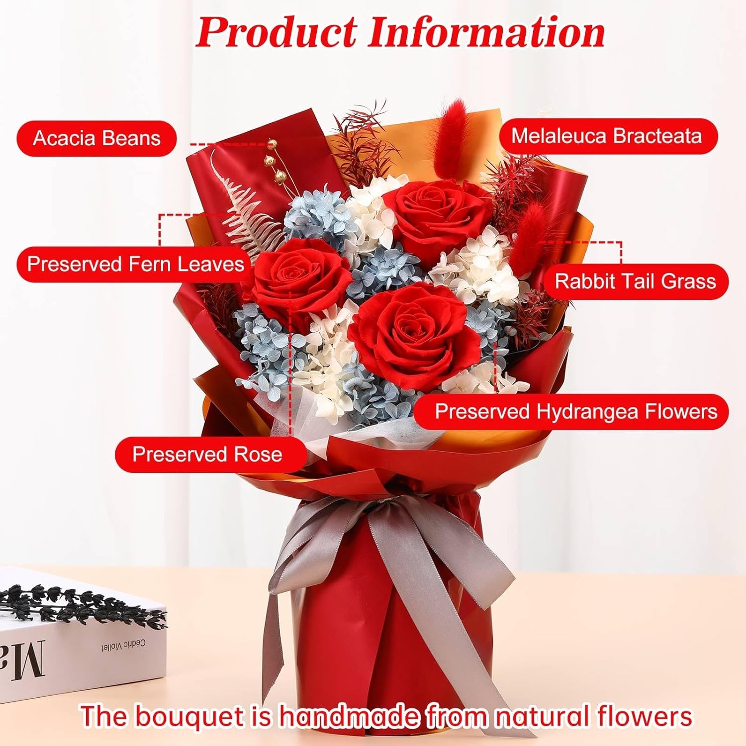 Preserved Red Flower Bouquets Long Lasting Forever Flowers for Sale Delivery