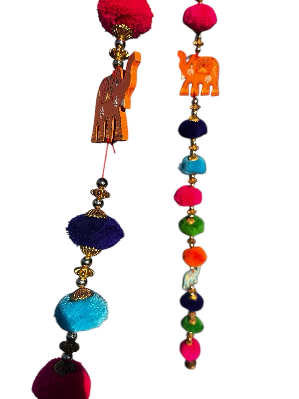 Elephant Garlands Pom Poms Wood Set of 3 Boho Indian Festival Diwali