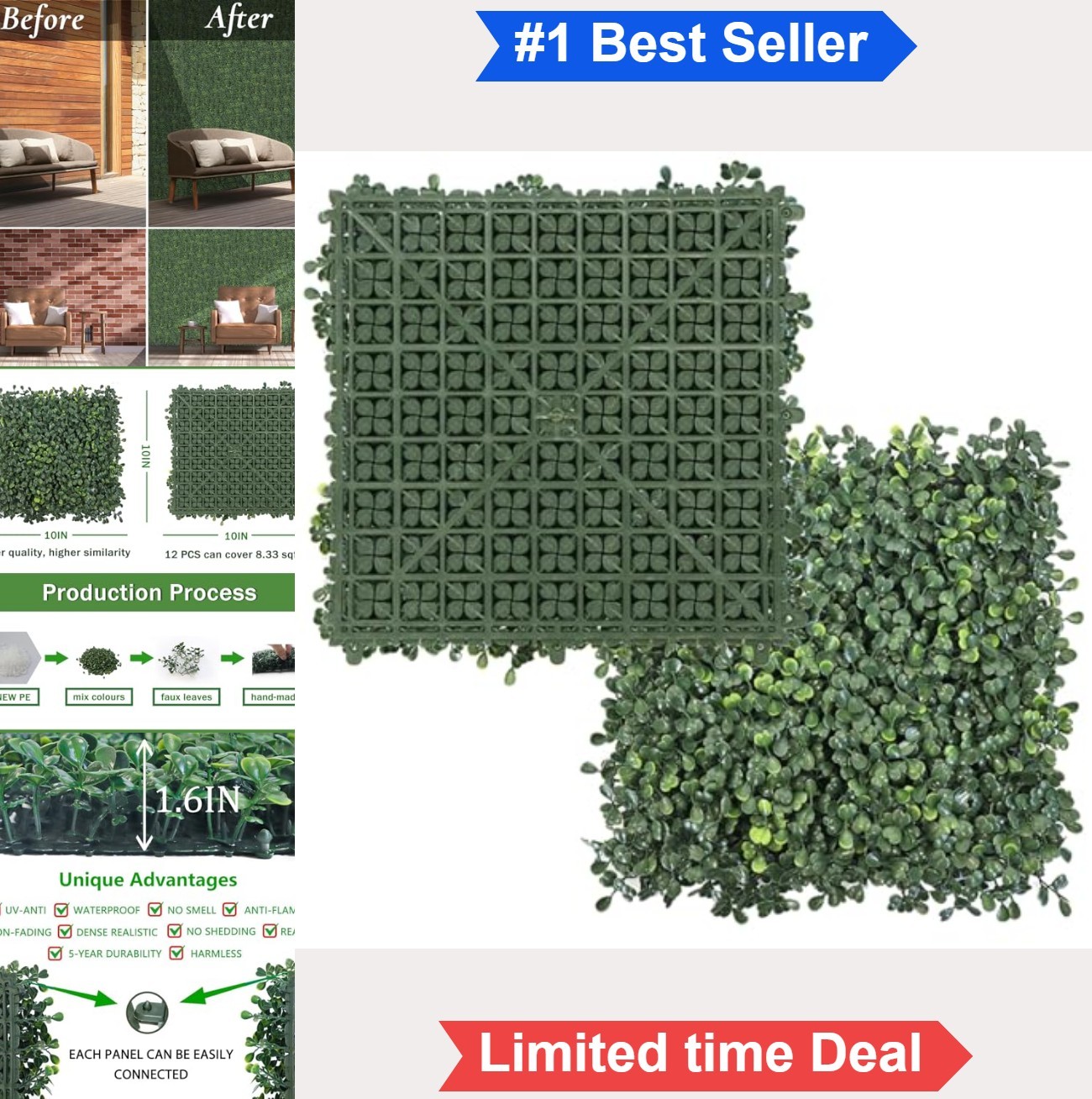 Artificial Grass Wall Panels 12 Pack 10×10 Inch Faux Boxwood Panels For Indoor