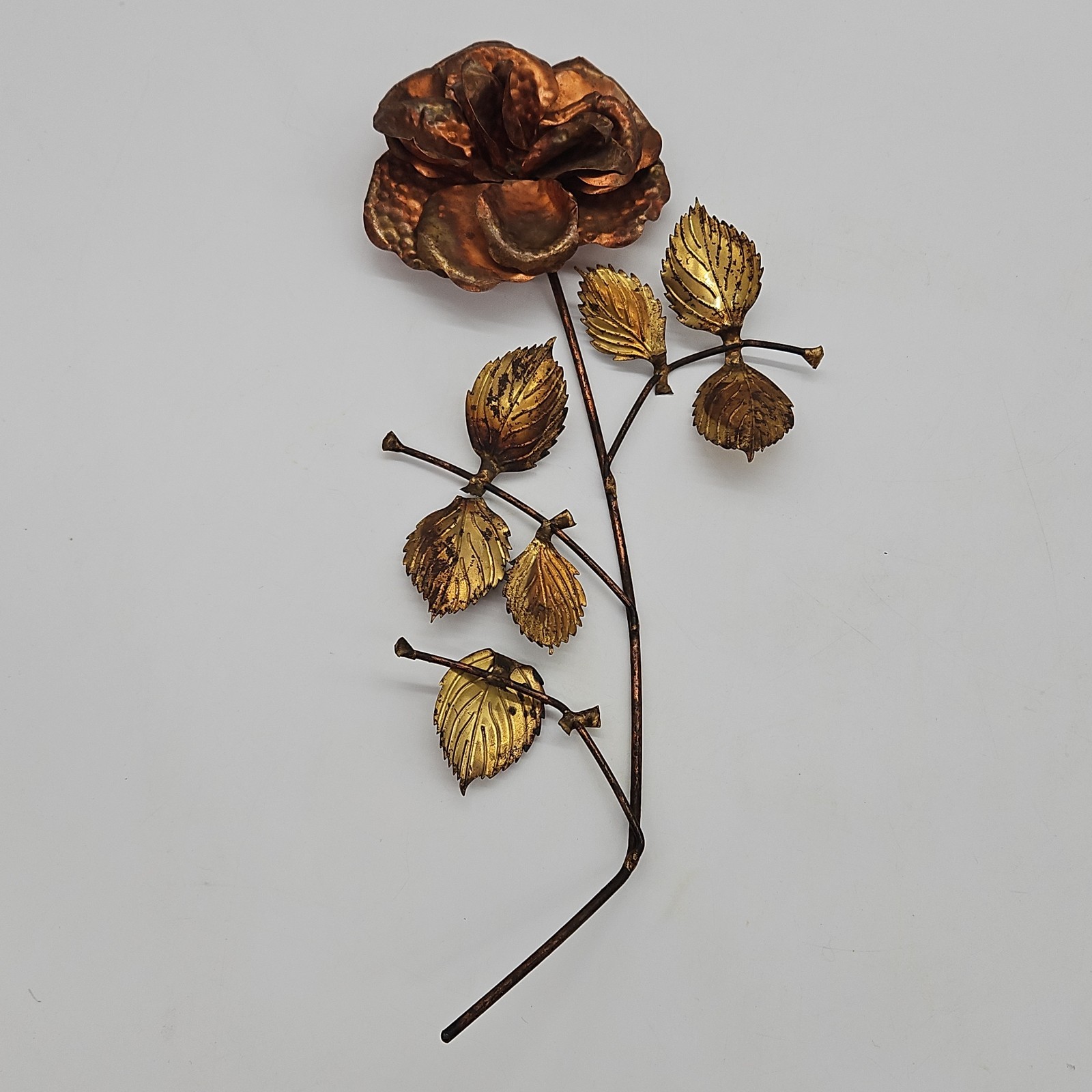 Gold Tone Brass & Copper Flower Roses Leaf Metal Wall Hanging Decor Set