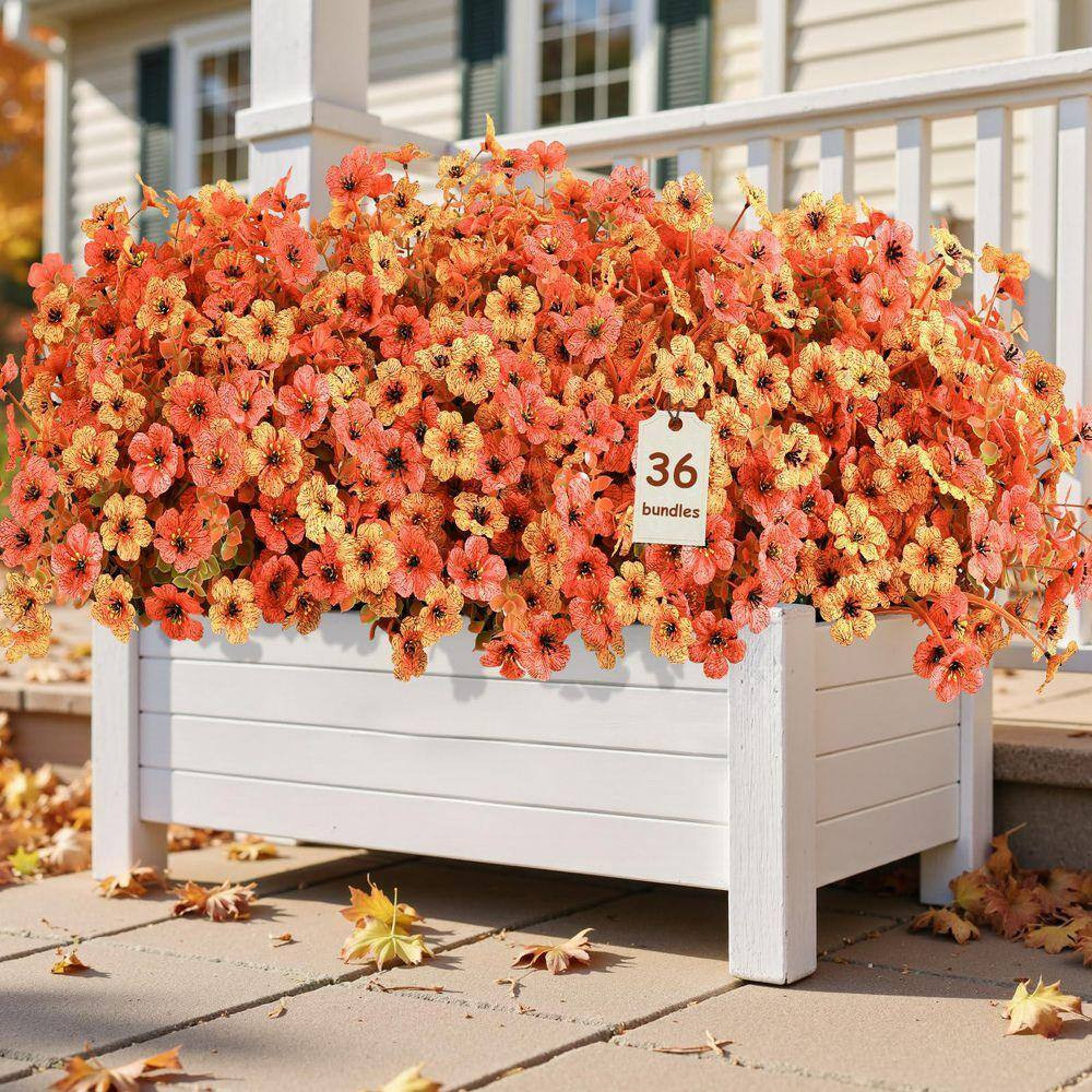 12.6 In. H Orange and Red Artificial Fall Mums Flowers with Faux Eucalyptus for
