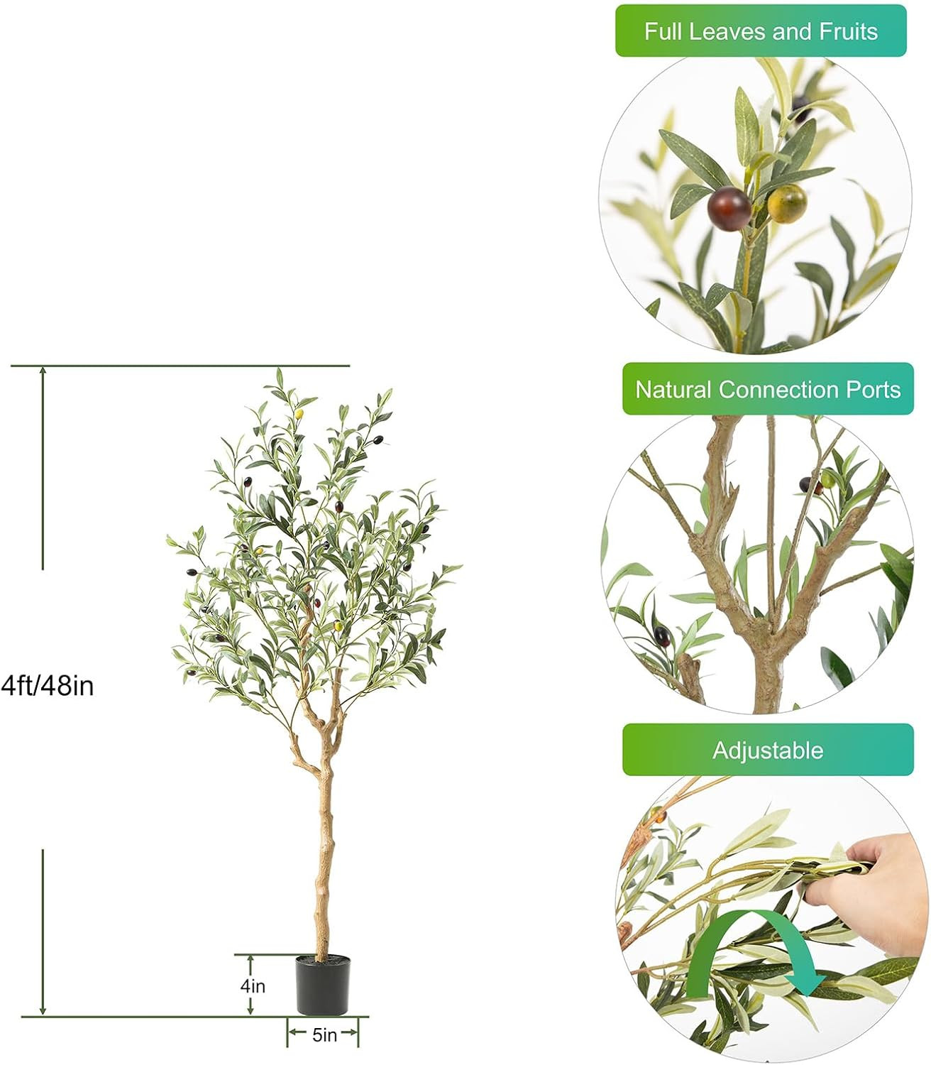 Tall Faux Olive Tree，4Ft(48In) Realistic Texture Potted Silk Artificial Olive Tr
