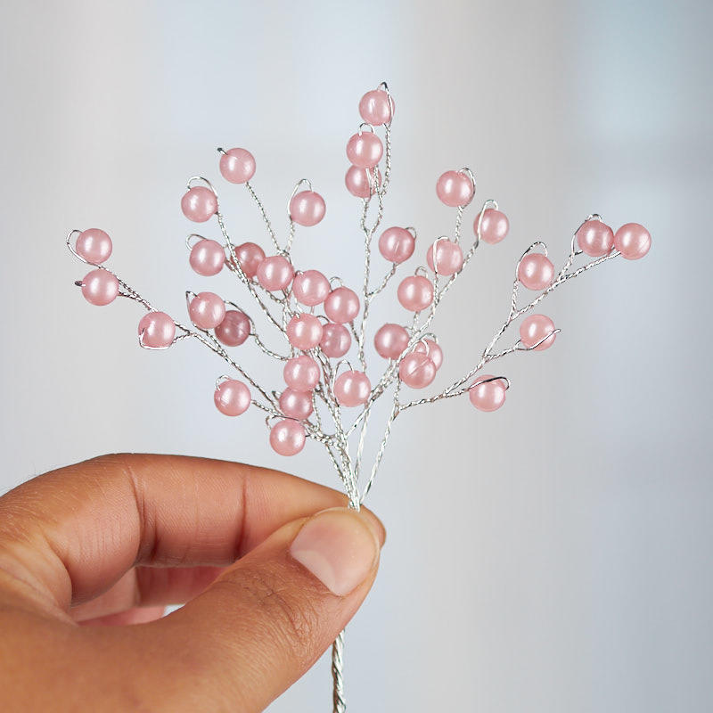 Set of 6 Pink Artificial Pearl Bead Wired 6-1/2″ Sprays