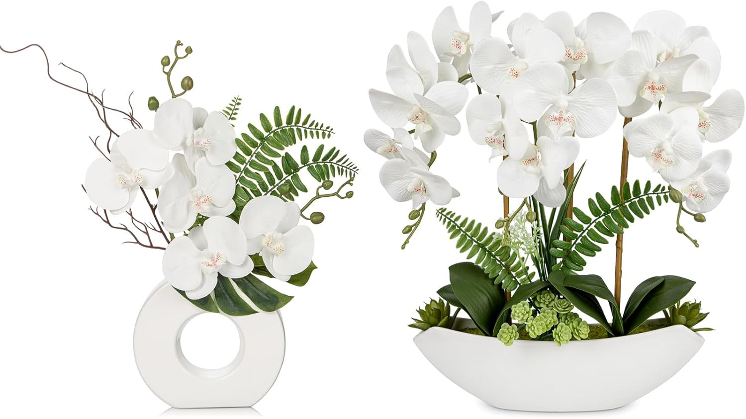 16.1″ White Orchid Flowers with Ceramic Pot – Elegant Home Decor Centerpiece