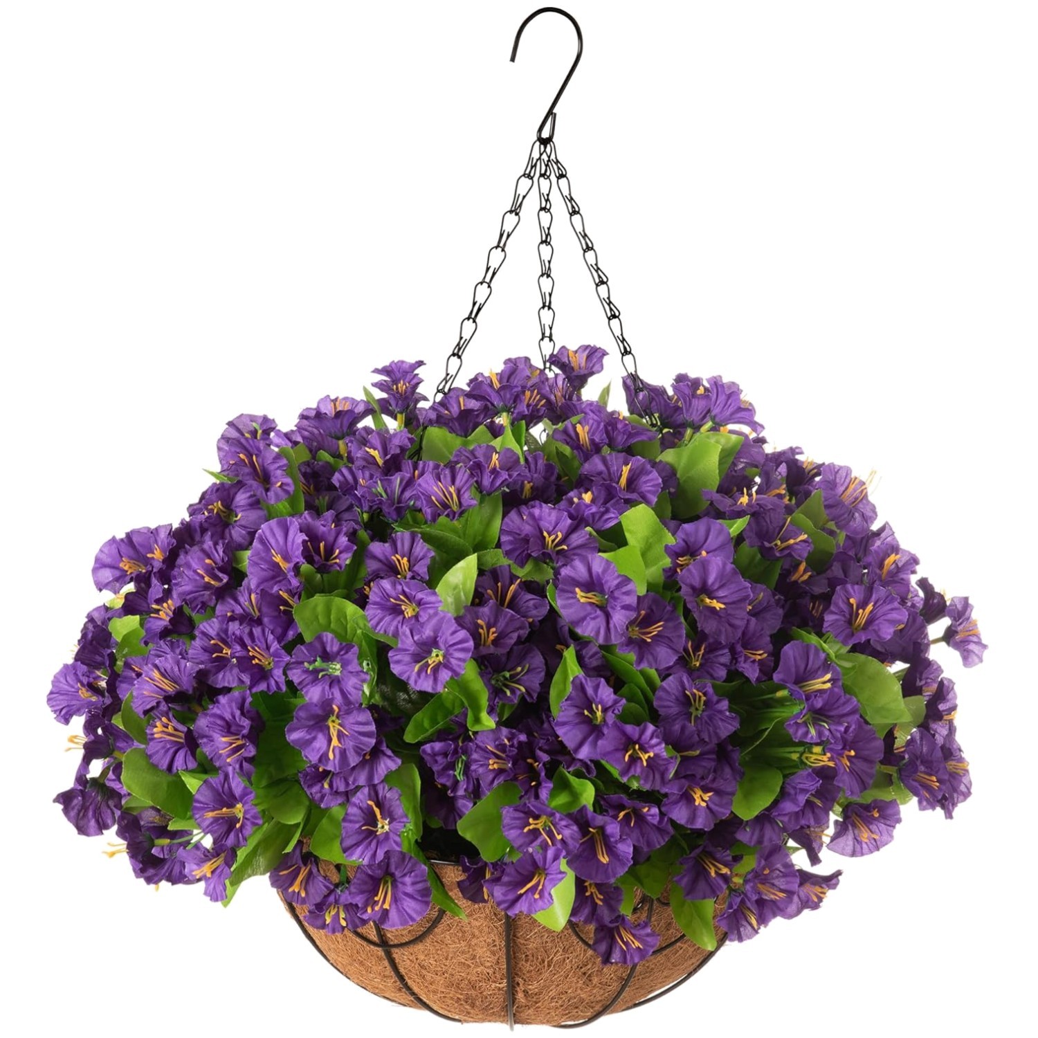 Faux Petunias Hanging Basket – Purple Flowers