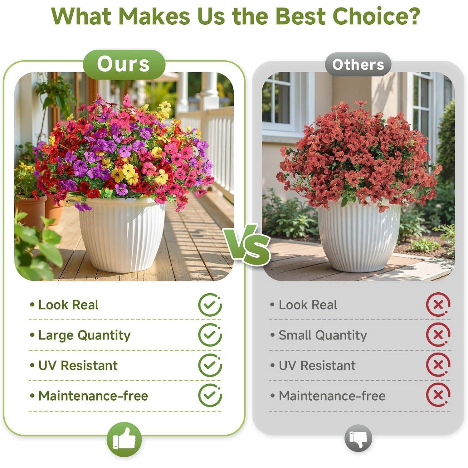 24 Packs Artificial Flowers Outdoor UV Resistant Faux Plastic Plants-Mix 4 Color
