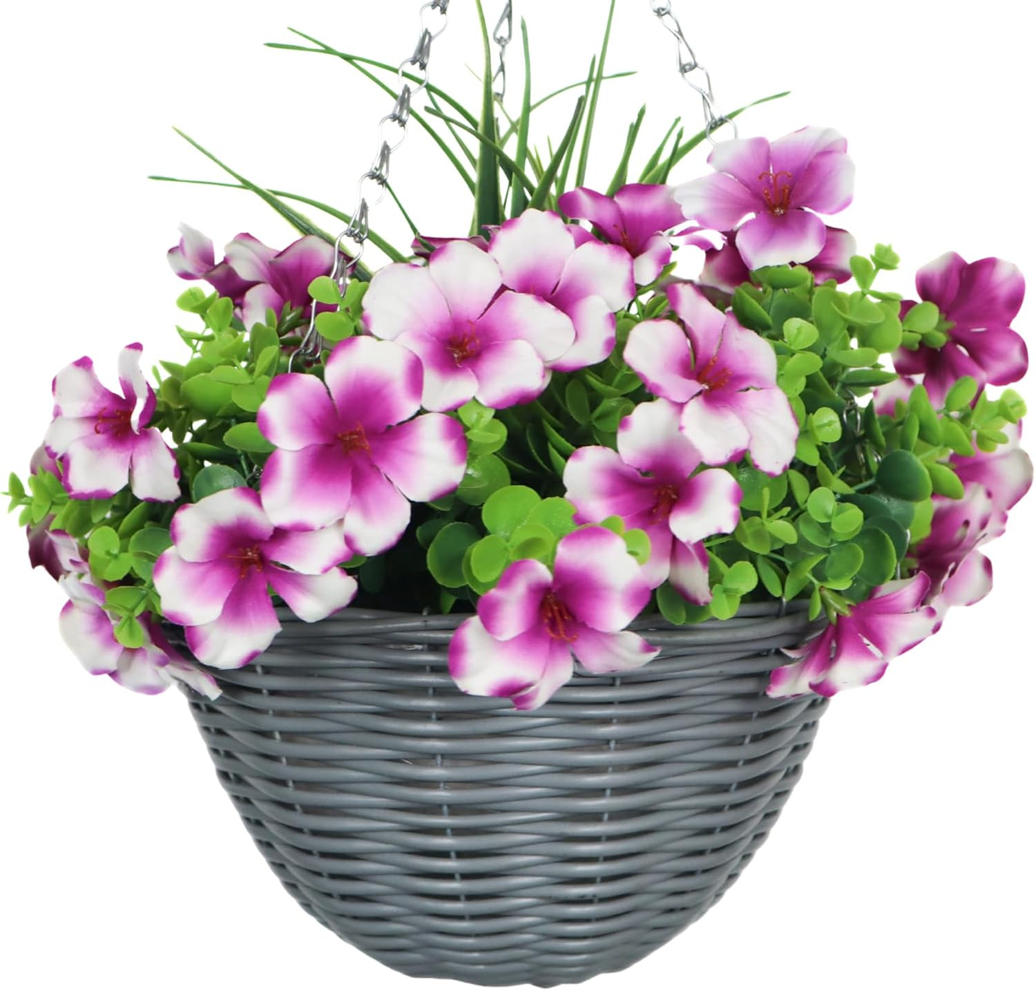 Pink Artificial Petunia Hanging Plant with Eucalyptus for Outdoor Decor