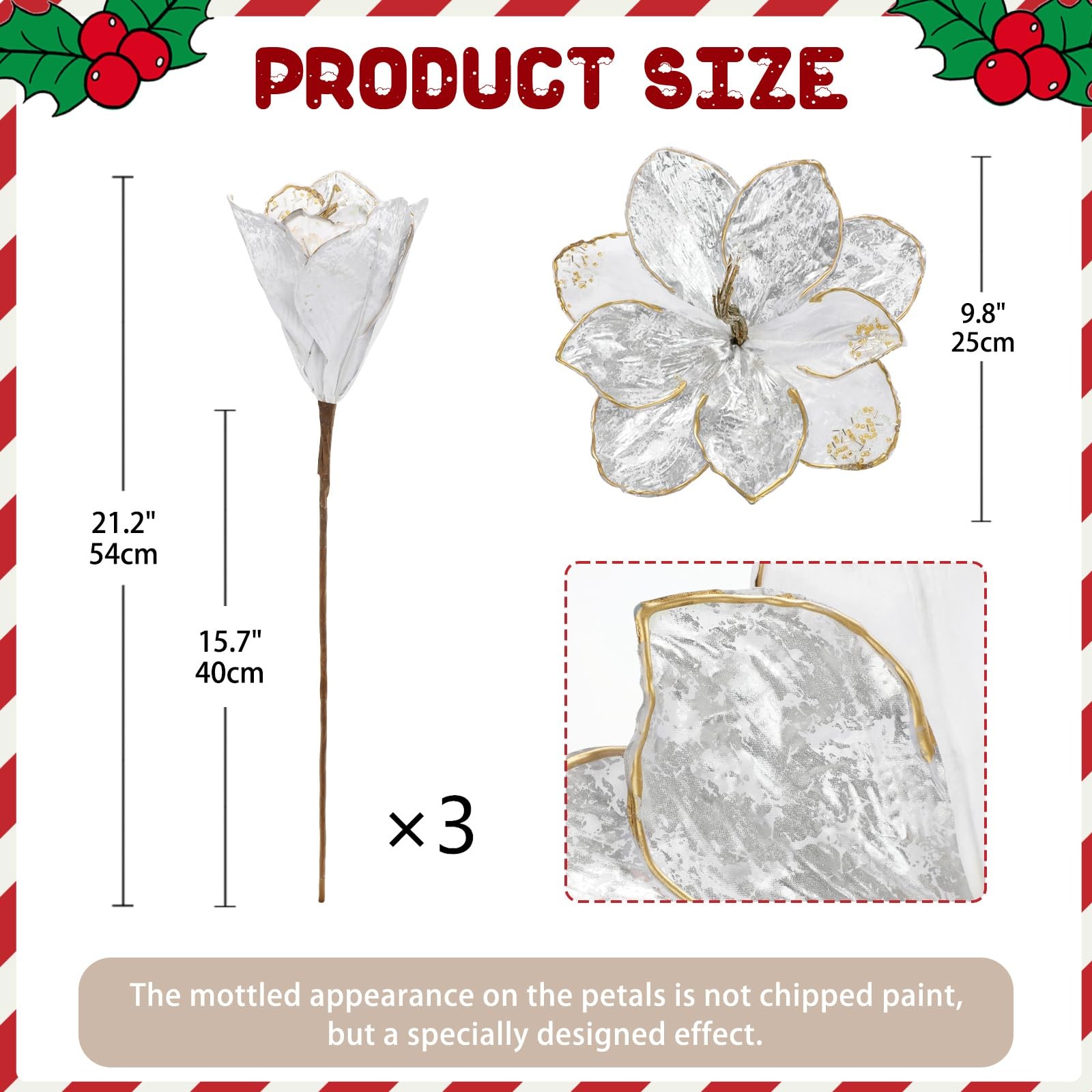 Magnolia Artificial Flowers 21.2″ White Silver Fake Magnolia Flower Stems wit…