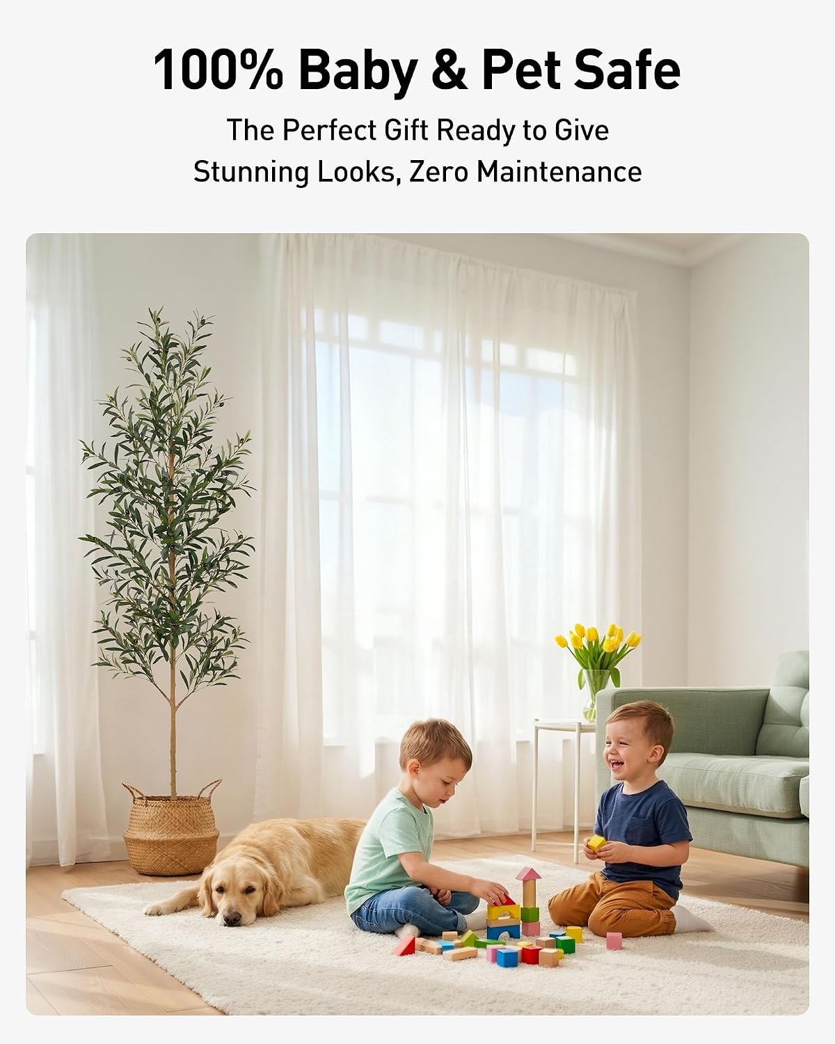7FT Olive Trees Artificial Indoor, Tall Faux Olive Tree 7FT (84in) with Natural