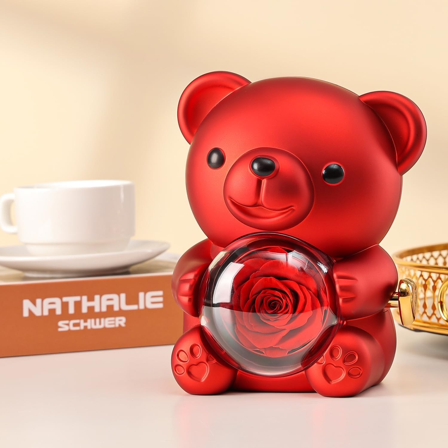 Cute Teddy Bear with Preserved Rose – A Real Rose Flower in Bear with Elegant Gi