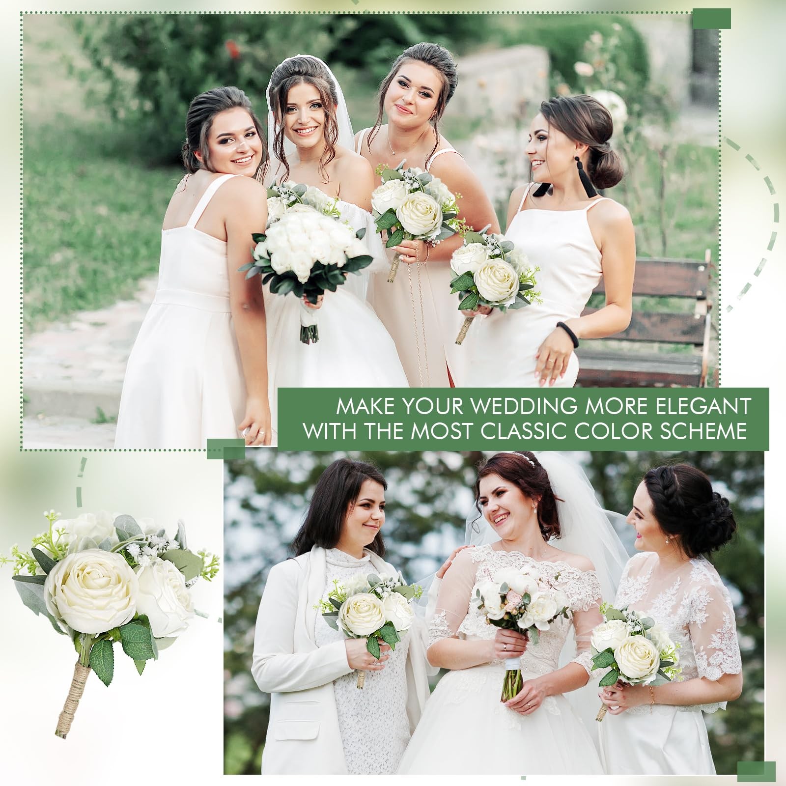 Bridesmaid Bouquets Set of 6 – Ivory White Artificial Flowers Bouquet for Bri…