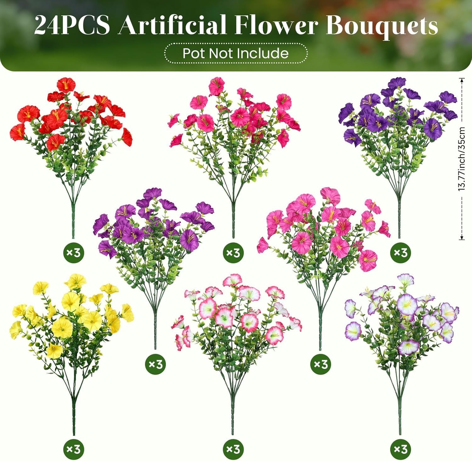 24 Bundles Artificial Flowers for Outdoors, Faux Spring Flowers for Decoratio…