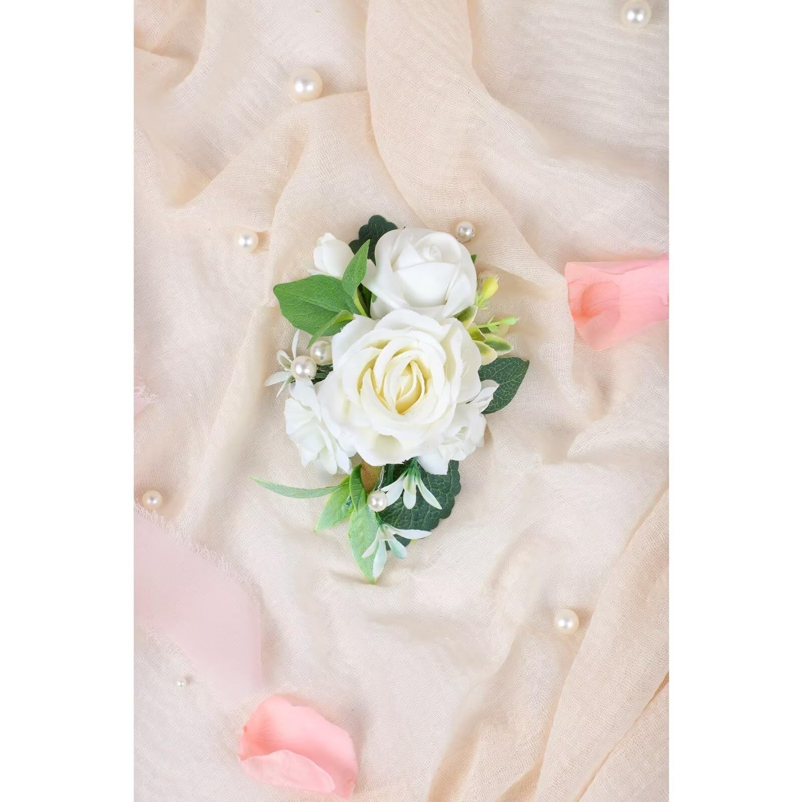 White Artificial Flowers Pocket Square Boutonniere For Groom Wedding