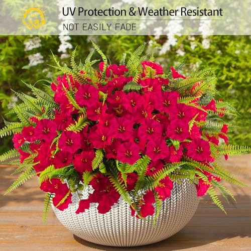 Spring Artificial Flowers Outdoors Artificial Petunias Fake 12 Bundles Rose Red