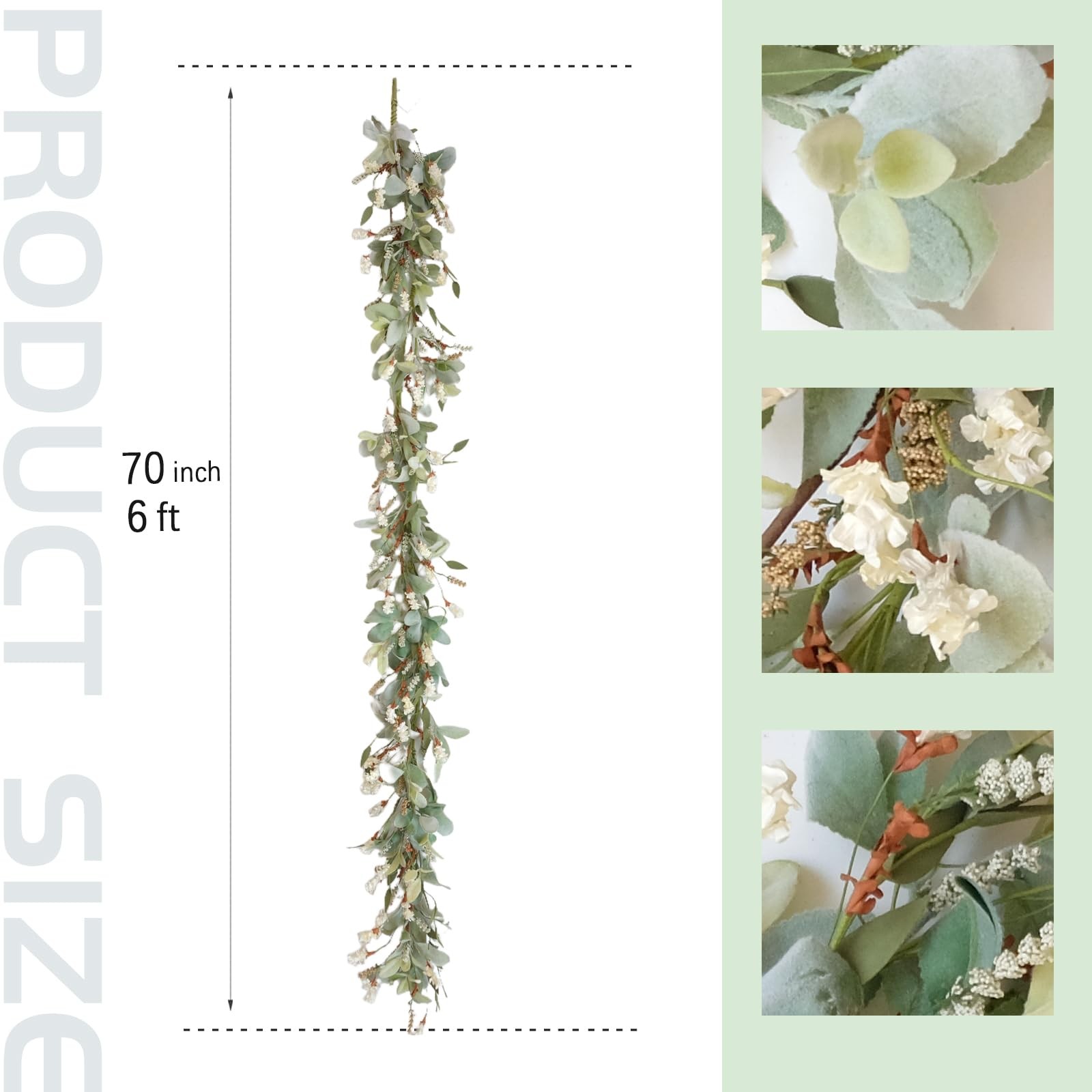 70 Inch Lamb Ears Greenery Garland with Ivory Forsythia Flowers, Year Round F…