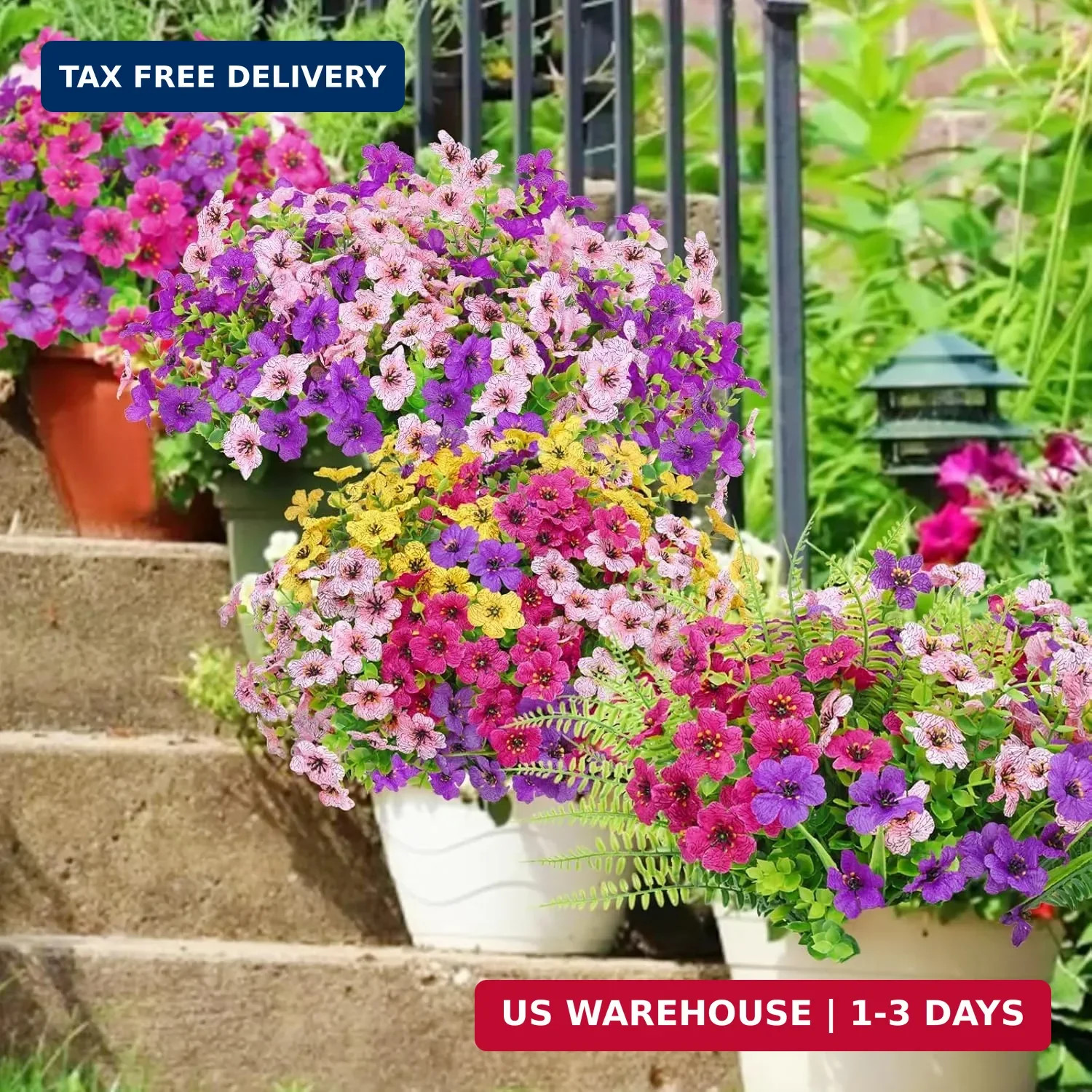 Yastouay 12 Bundles Artificial Flowers for Outdoors, UV Resistant Artificial Out