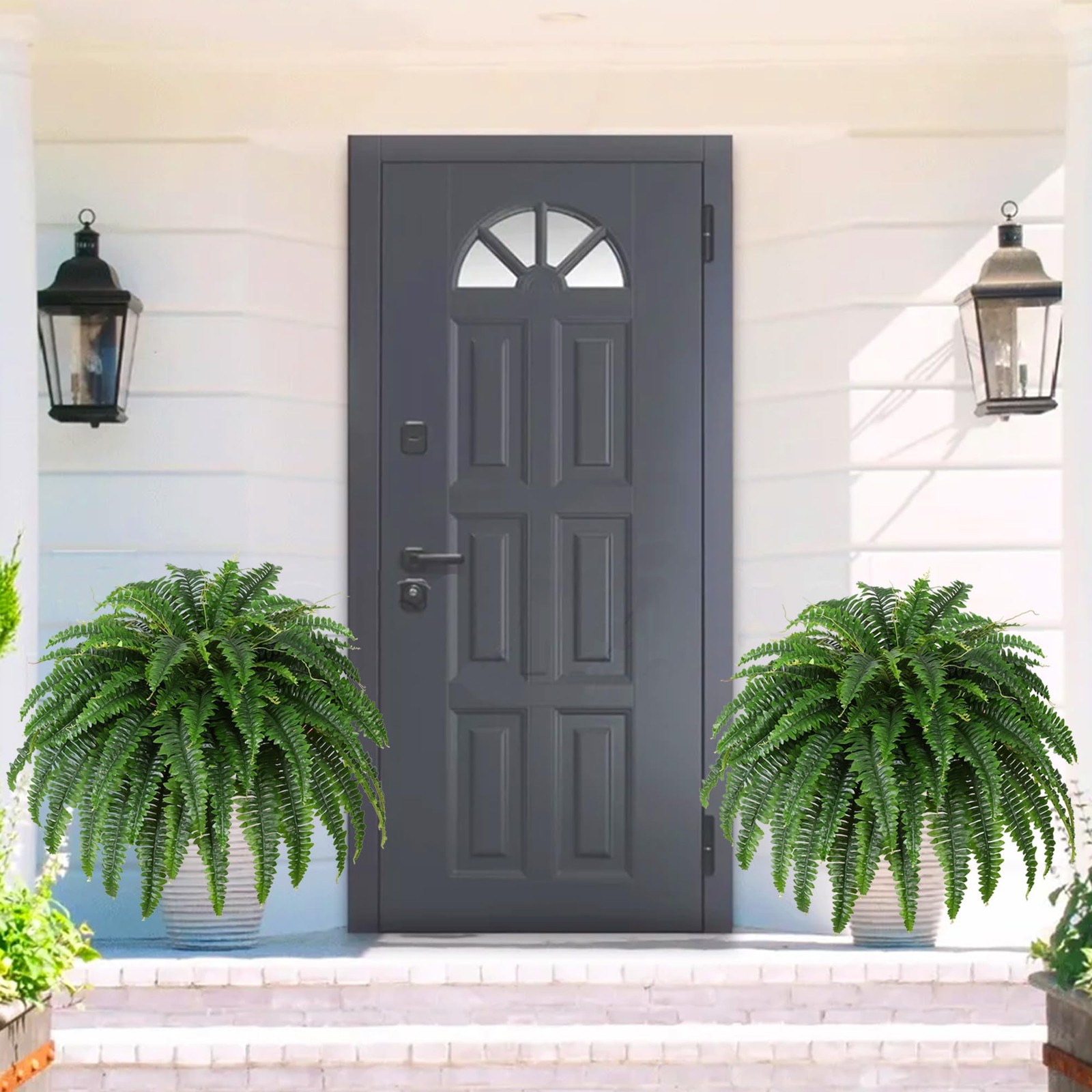 Single Silky Artificial Boston Fern Bush, 43Inch Large Artificial Ferns for O…