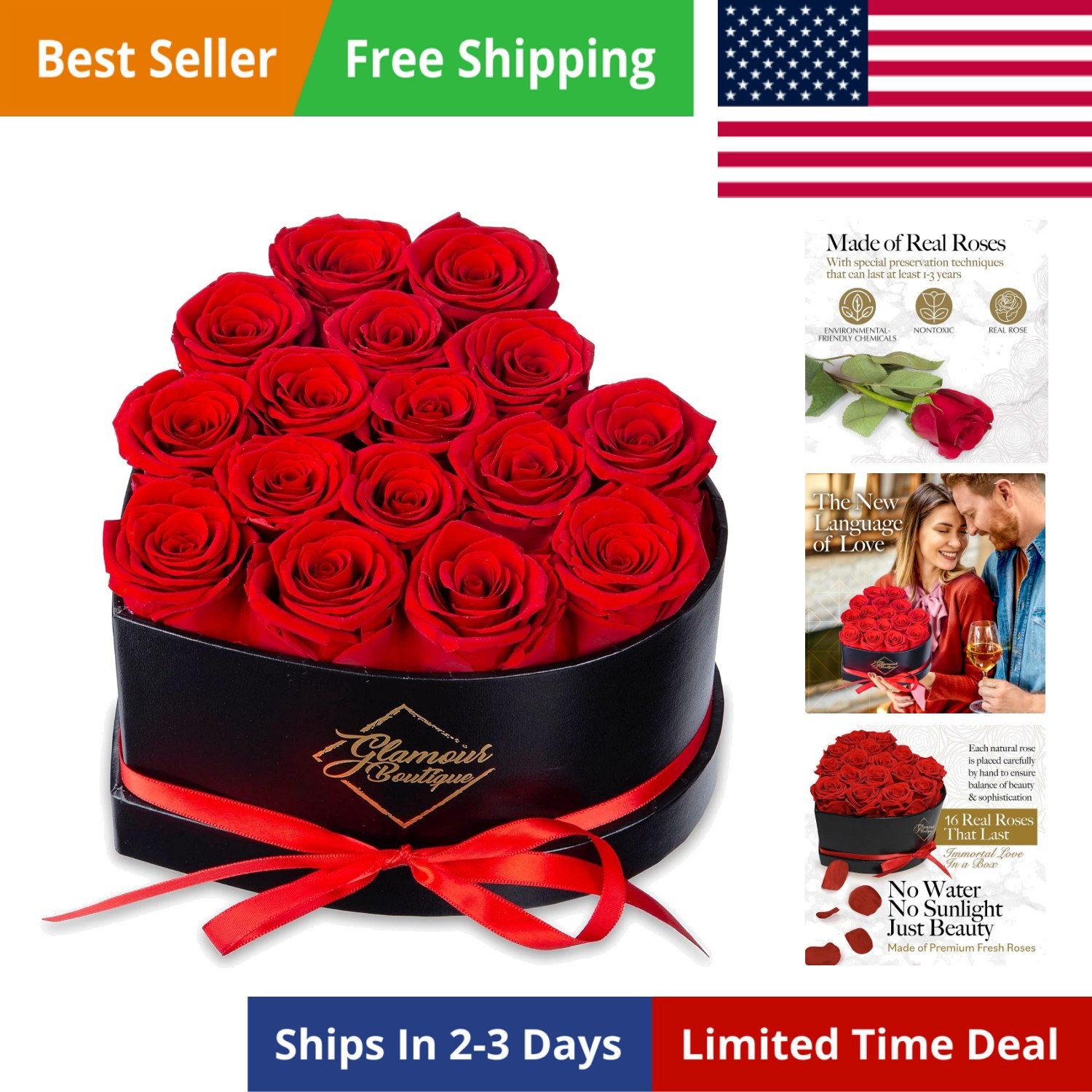 16 Flower Forever Heart Shape Box, Mothers Day Gift For Mom, Eternal Preserve…
