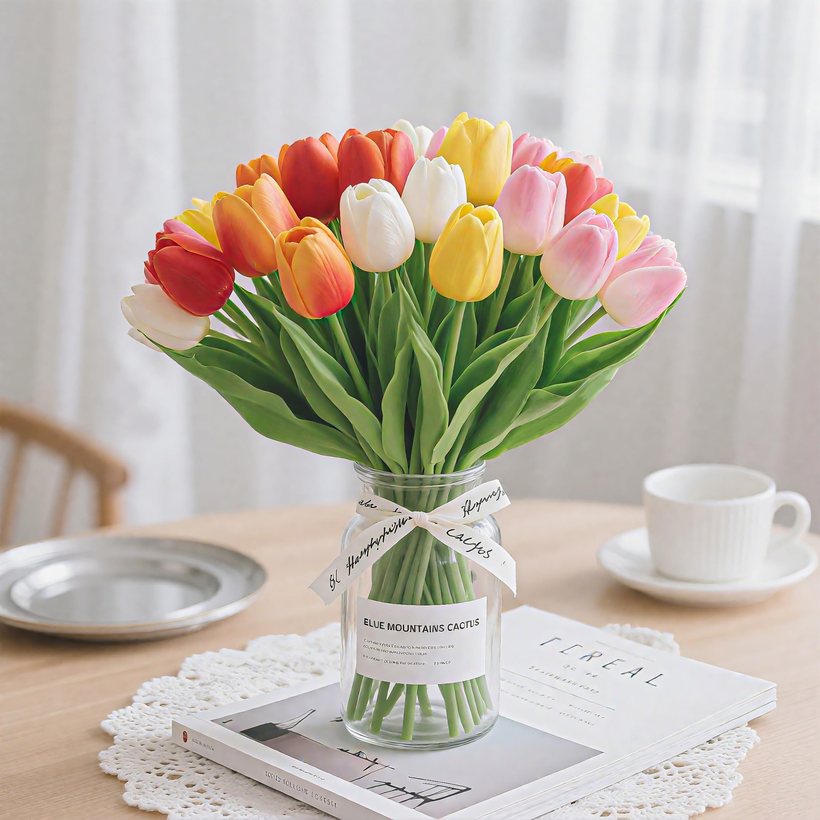 20 PCS 13″ Multicolor Fake Tulips Artificial Flowers Real Touch PU Bouquet