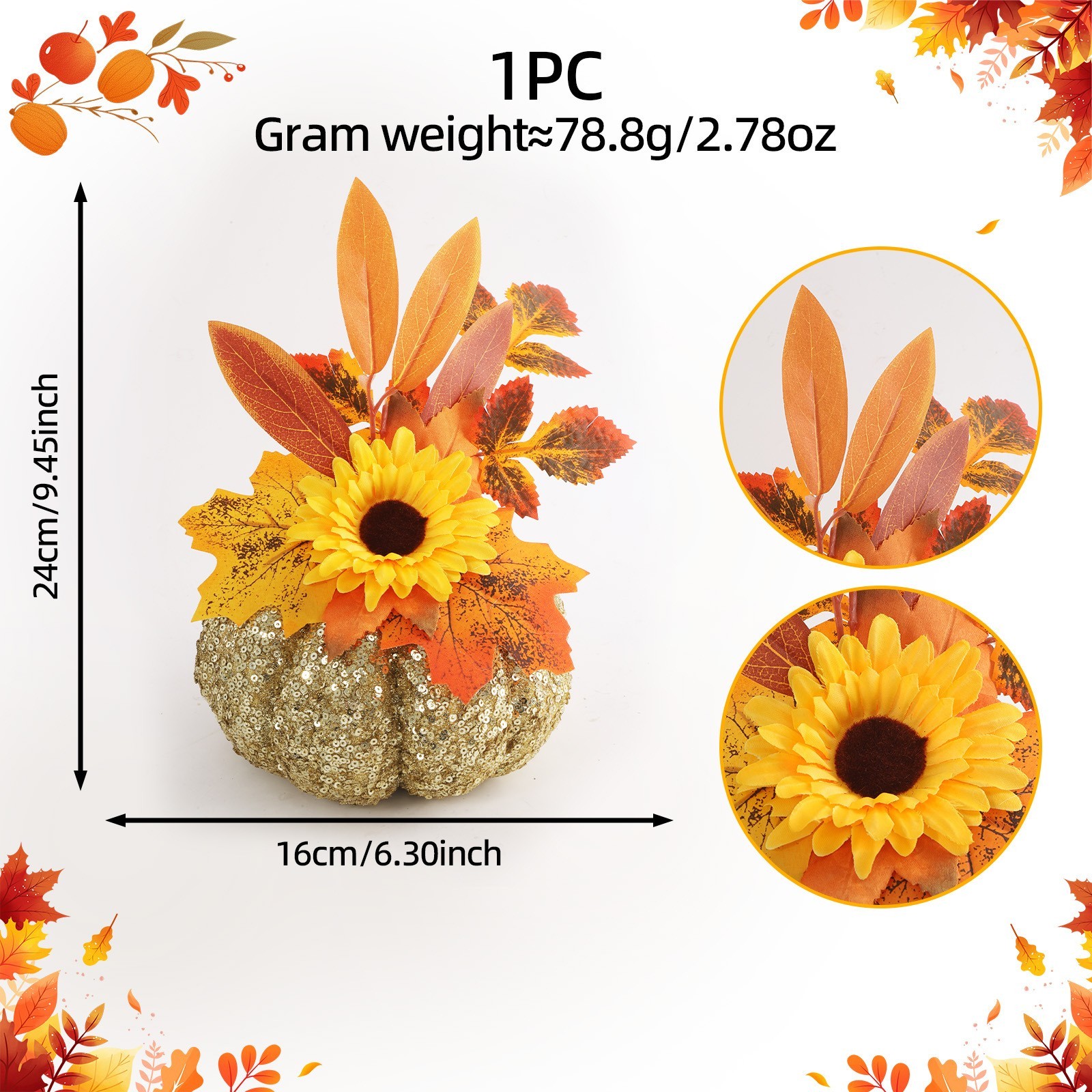 Table Centerpiece: Glitter Pumpkin with Silk Dahlias and Printed Leaves