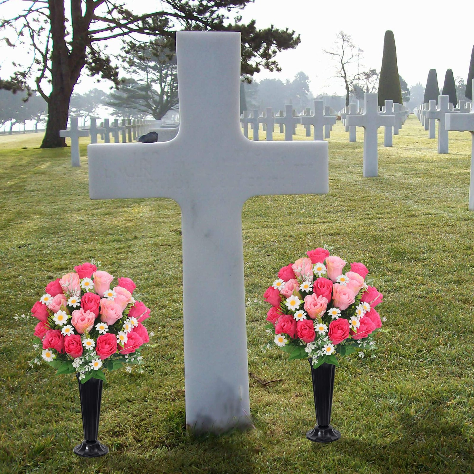 Artificial Cemetery Flowers for Grave Memorial Day Flowers for Cemetery,2Pack…