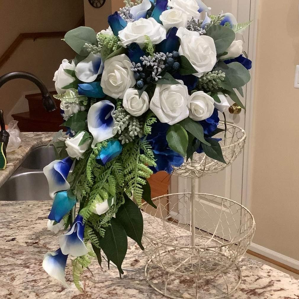 Artificial Flowers 25pcs Real Looking Blue Foam Fake Roses with Stems for DIY…