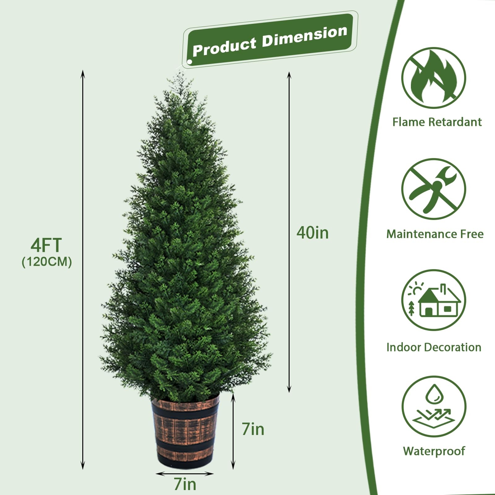 Set of 2 Artificial Cedar Topiary Trees 4FT – Indoor Faux Pine Shrubs with Ba…