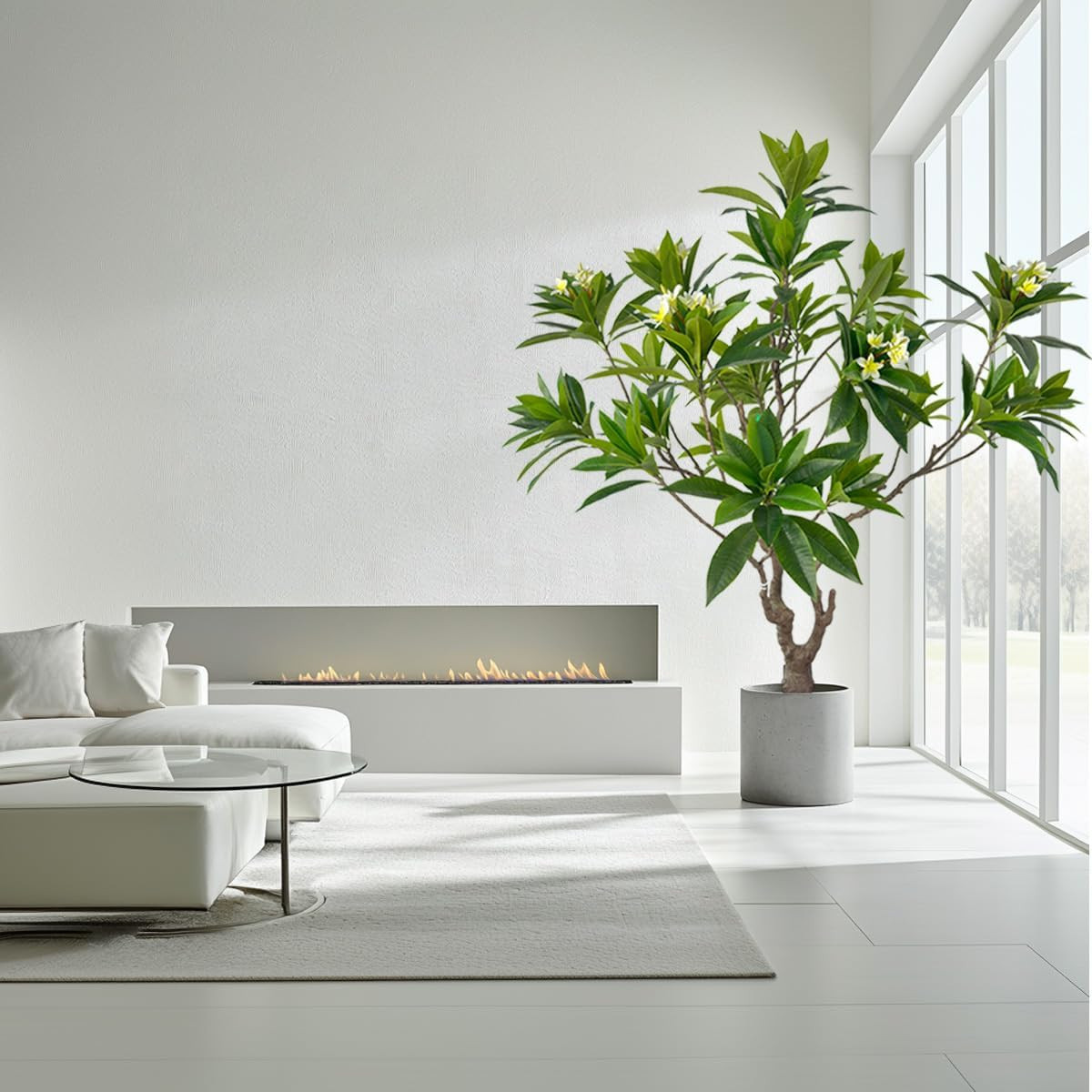 Artificial Plumeriatree with White Flowers, 7 Ft Tall, Potted Plumeria Plant for