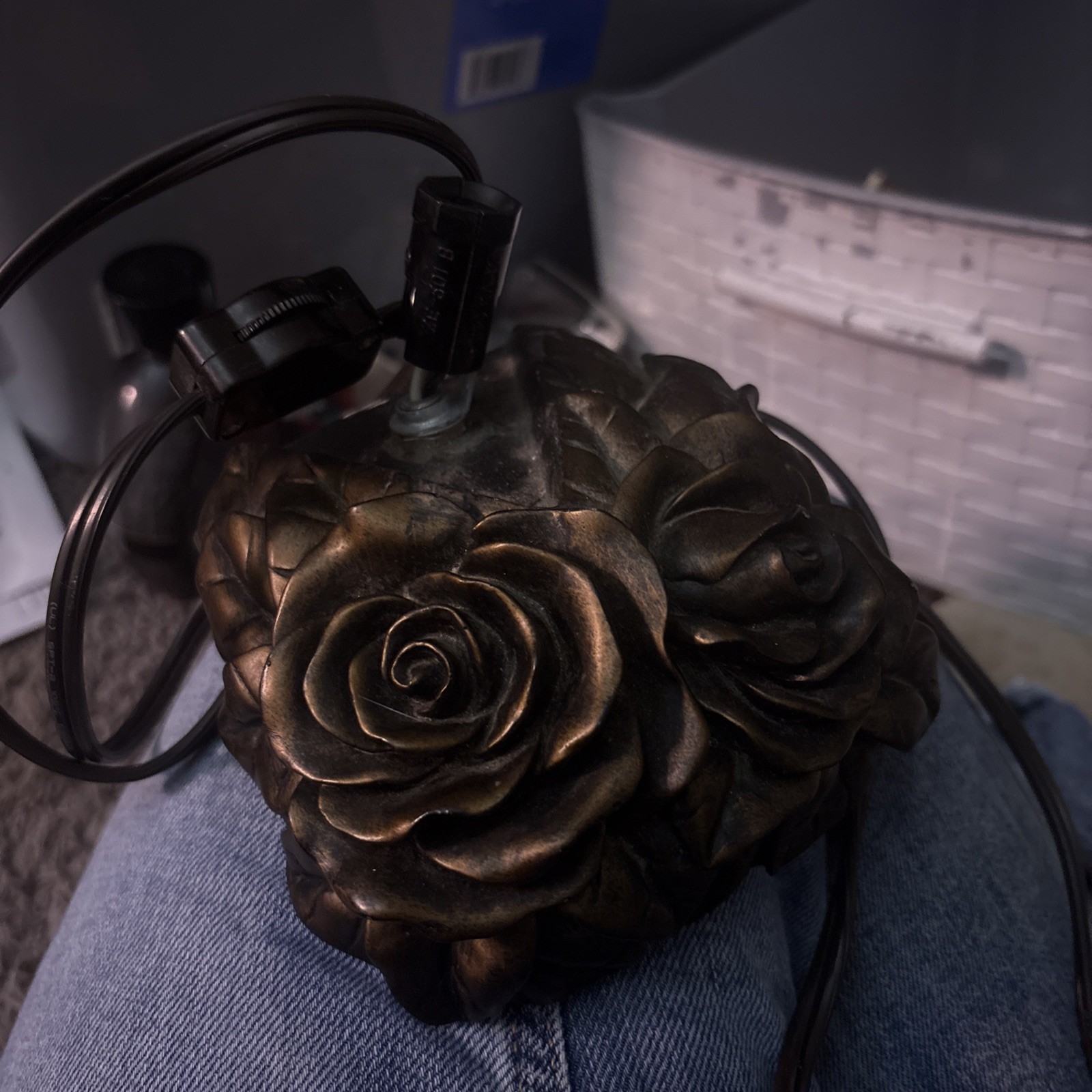 Vintage Style Rose Flower Lamp Base Bronze Gold Floral Decorative Lighting