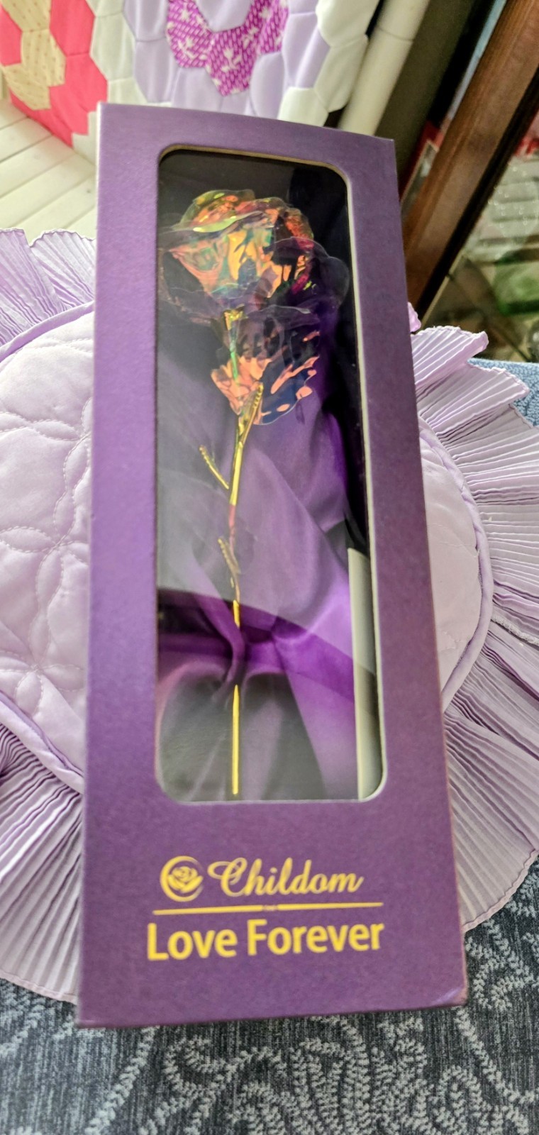 Childom Love Theme Artificial Rose Flower Stem Multicolor/Gold in Gift Box