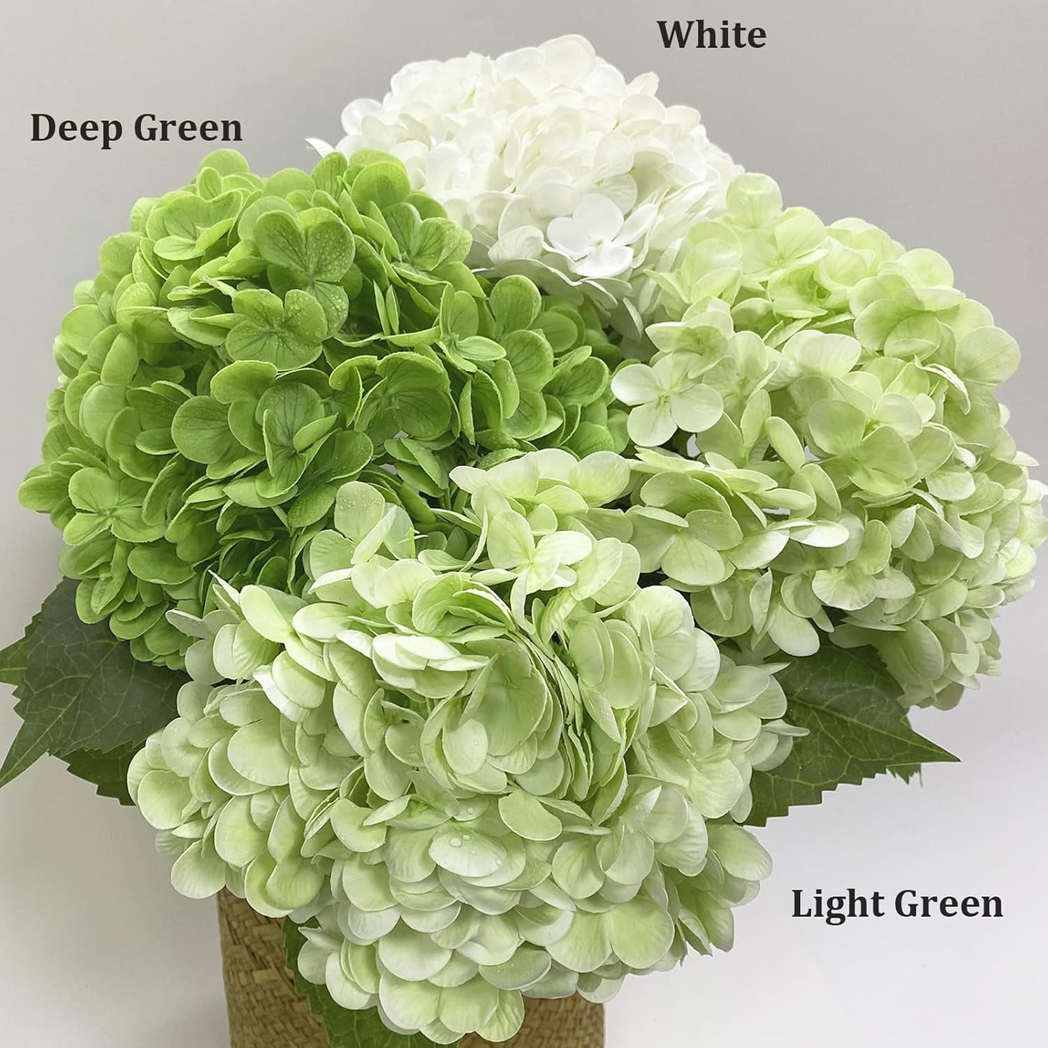 Lifelike 21″ Hydrangea Bouquets – 2 Light Green & 2 Dark Green for Decor