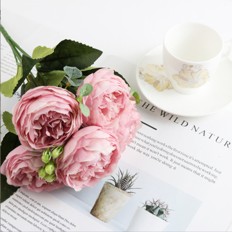 9 Heads Silk Peony Artificial Flowers Wedding Bouquet Home Party Outdoor Decor