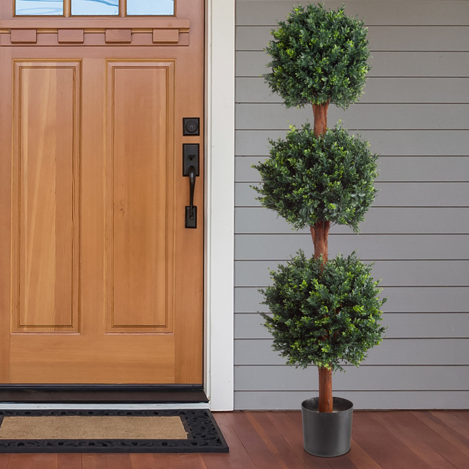 60 inch Realistic Fake Hedyotis Triple Ball Topiary Tree 5 Ft Indoor Outdoor