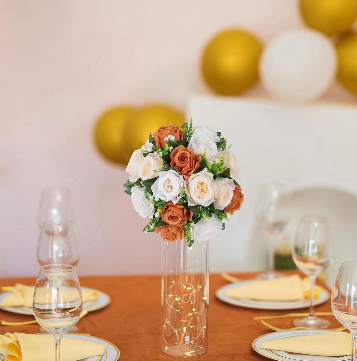BLOSMON Flower Balls Wedding Rose Centerpieces 6 Pcs Terracotta Fake Flowers