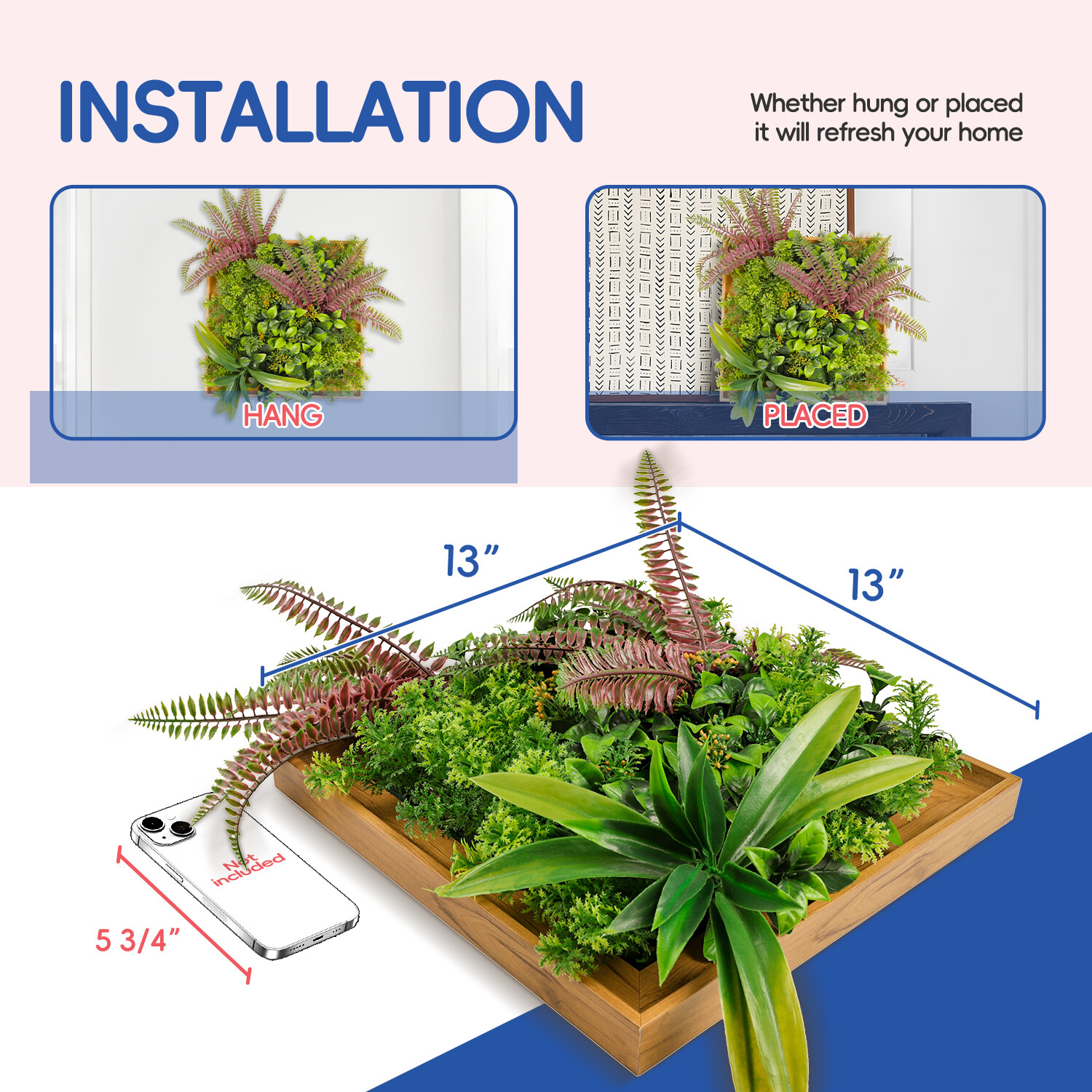 12″x12″ Artificial Grass Wall Hedge Decor Decoration With Wooden Square Frame #2