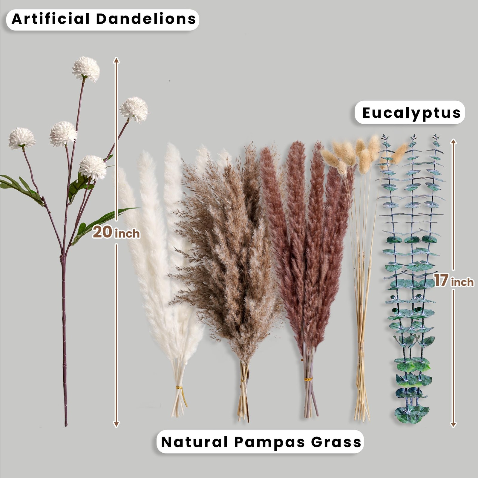Faux Flower Bouquet with Dried Pampas Grass Artificial Peonies Mums Decor
