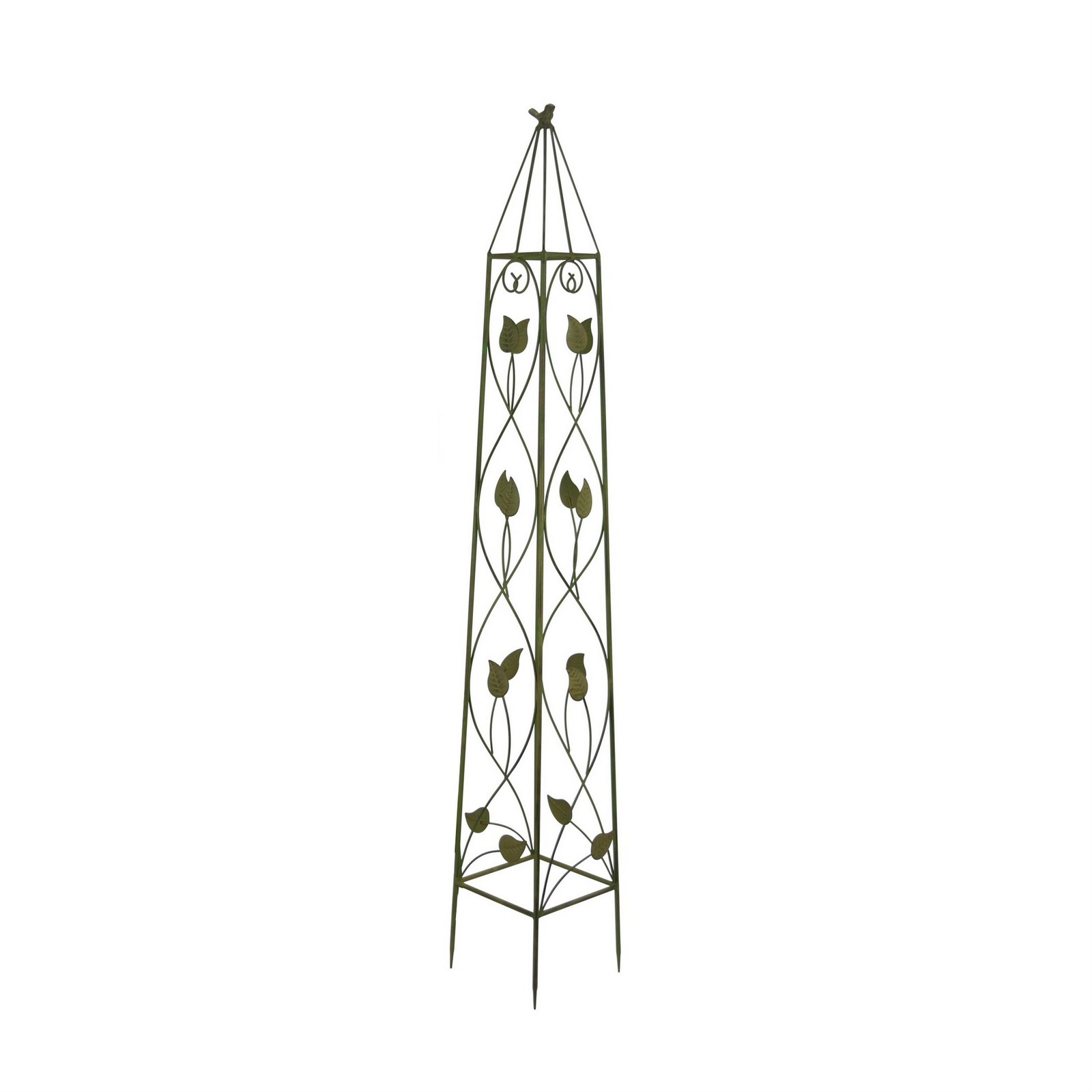 Benjara Kanye Garden Trellis Set of 2- Leaf Details Vertical Plant Green Metal