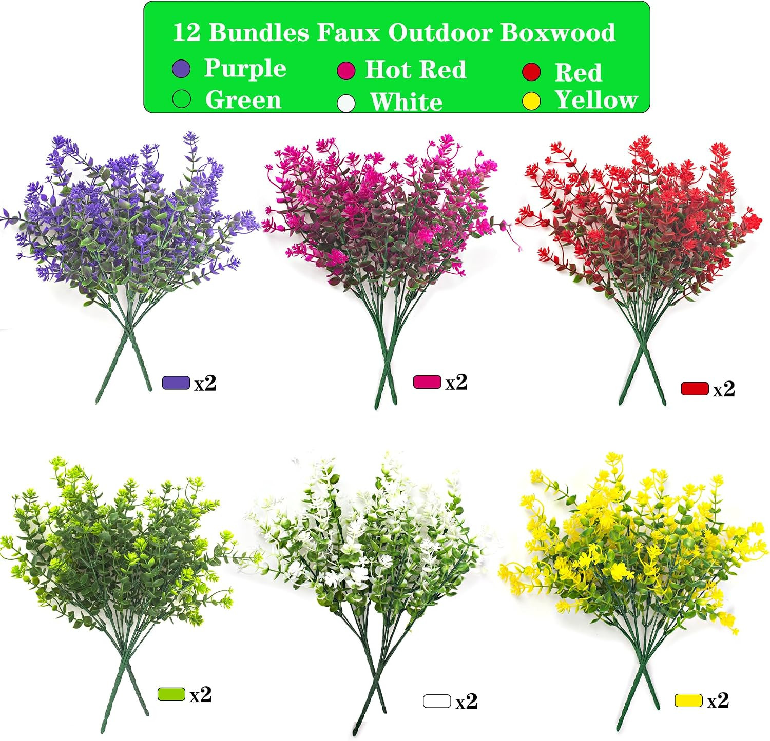 12 Bundles UV Resistant Artificial Flowers for Outdoor Garden Décor